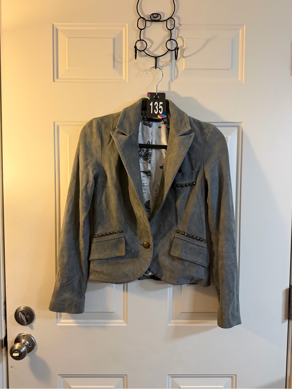 Morphine Generation Grey Studded Cropped Blazer Faux Suede Jacket Small